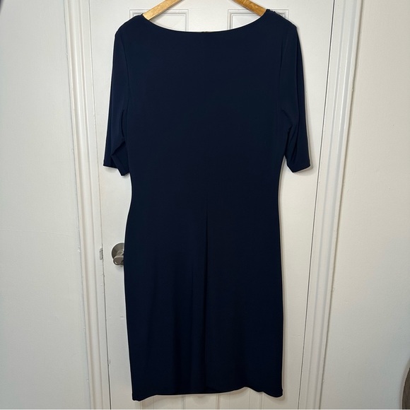LAUREN Ralph Lauren Carleton Jersey Cowl Neck Sheath Dress Navy Blue Cocktail 16 - Picture 6 of 10